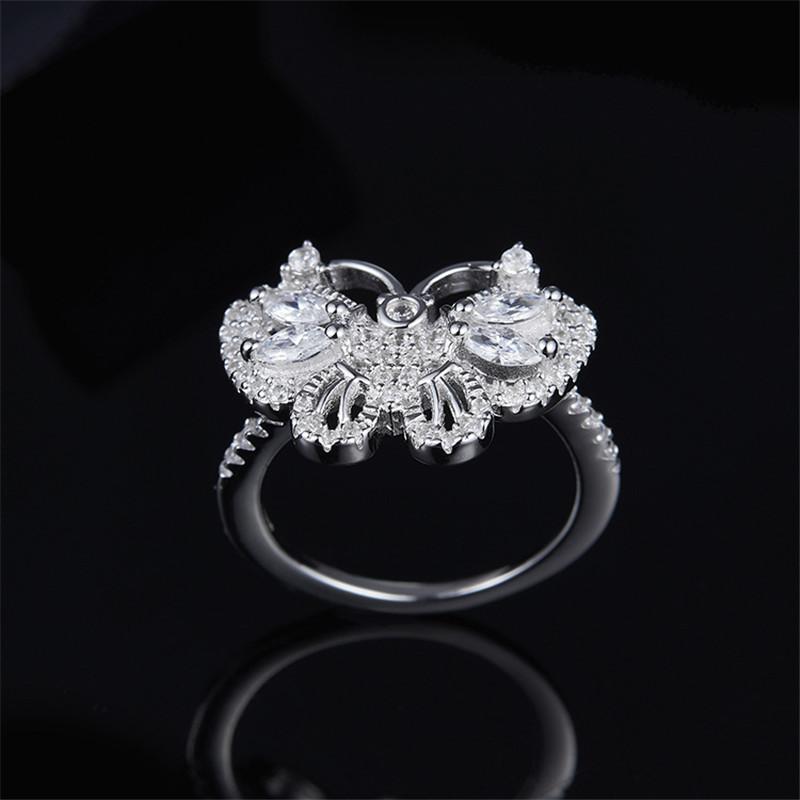 S925 Pure Silver Crystal Diamond Simple Tail Finger Butterfly Ring