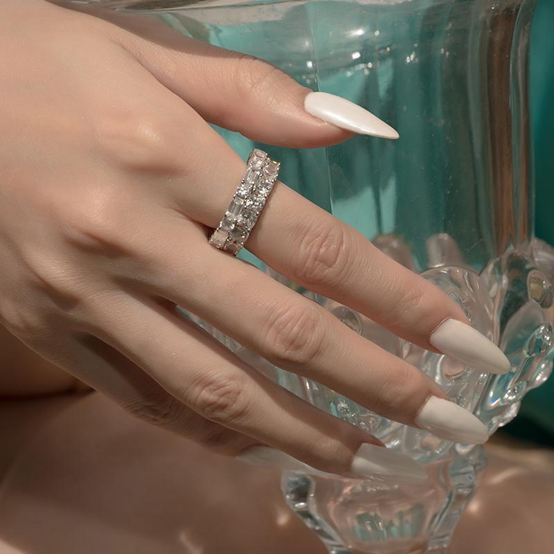 Round & Emerald Cut Created White Diamond Full Eternity Ring