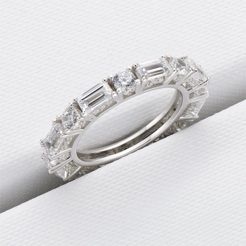 Round & Emerald Cut Created White Diamond Full Eternity Ring