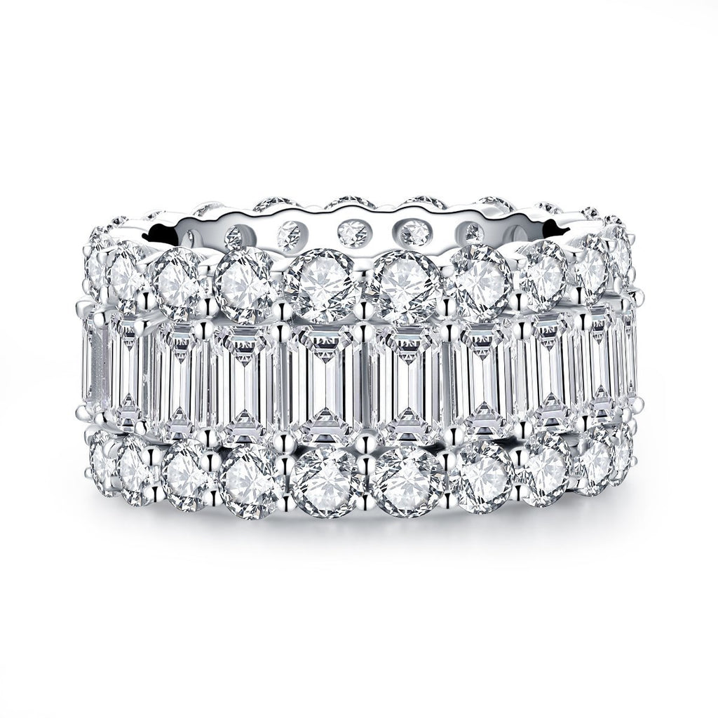 Emerald & Round Created White Diamond Full Eternity Ring