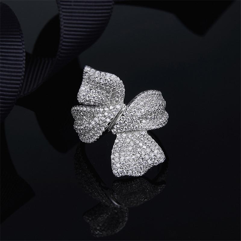 Sterling Silver Created Diamond Bow Ring