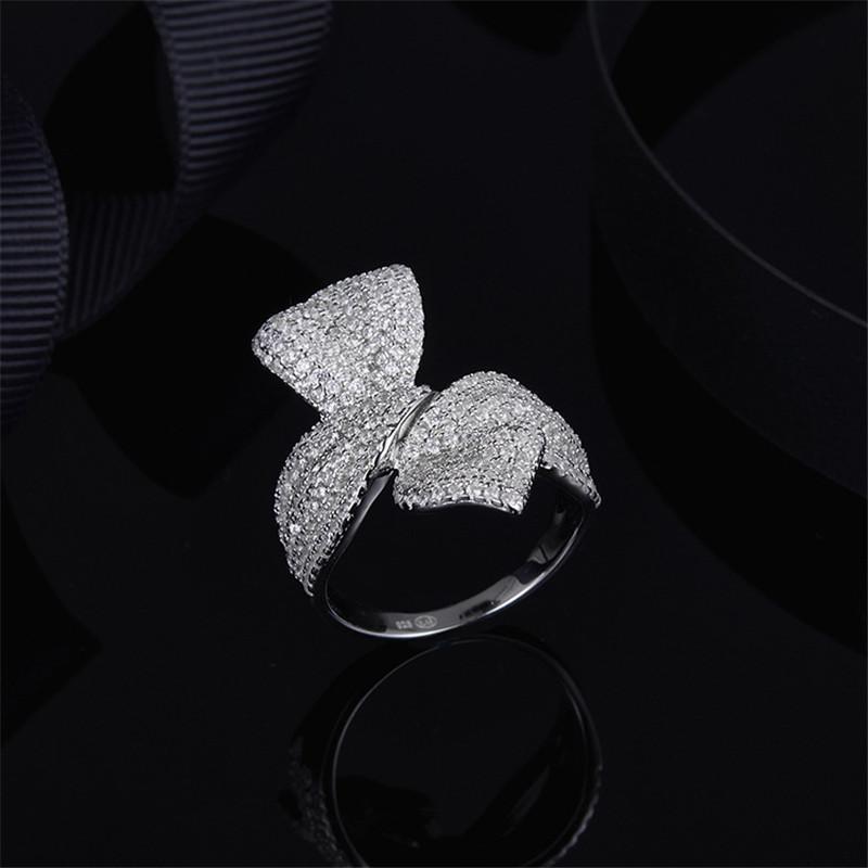 Sterling Silver Created Diamond Bow Ring