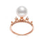 18K Rose Gold Crown Diamond Freshwater White Pearl Ring