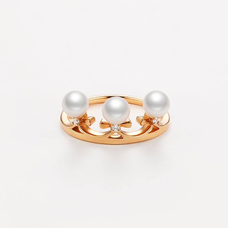 18K Rose Gold Freshwater 3 Pearl Crown Ring