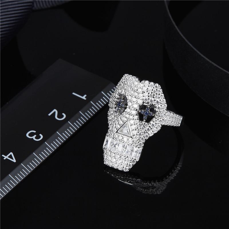 Sterling Silver Created Diamond Skull Element Ring