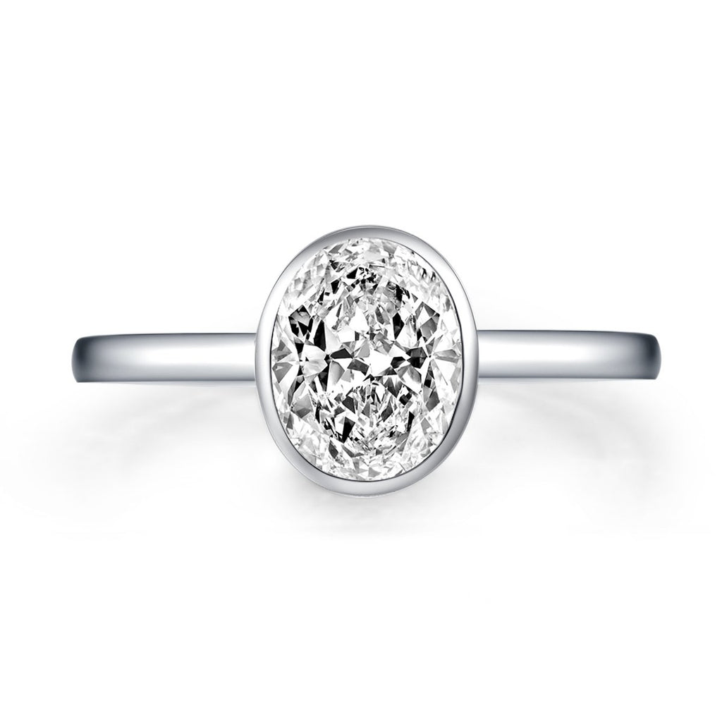 White Created Diamond Oval Solitaire Ring