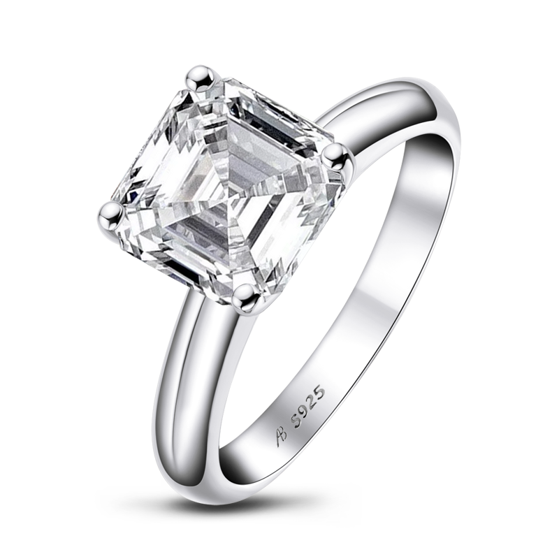 Asscher Cut Moissanite Diamond Solitaire Ring