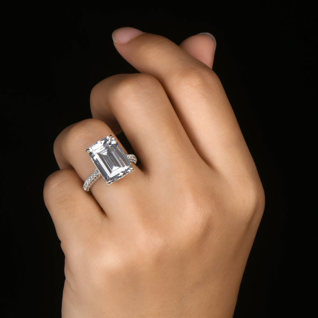 6 Carats Emerald Cut Sterling Silver Created Diamond Wedding Engagement Ring