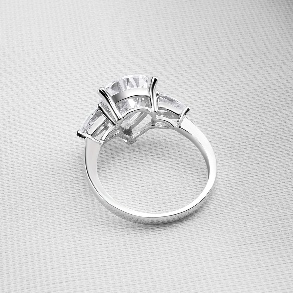 Pear Shape Three Stone Created White Diamond Ring