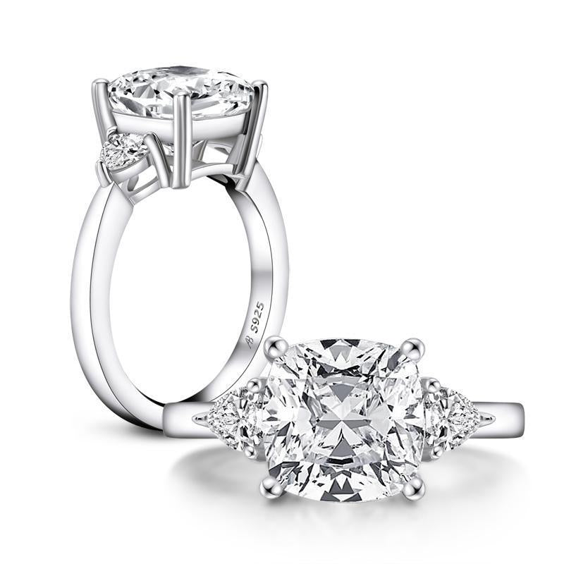 Luxury Cushion Cut Moissanite Diamond 3-Stone Ring