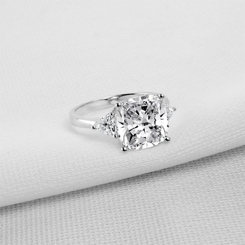 Cushion Cut Created White Diamond Three Stone Ring