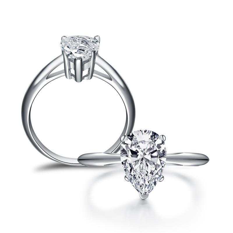 Classic Solitaire Pear Created White Diamond Ring
