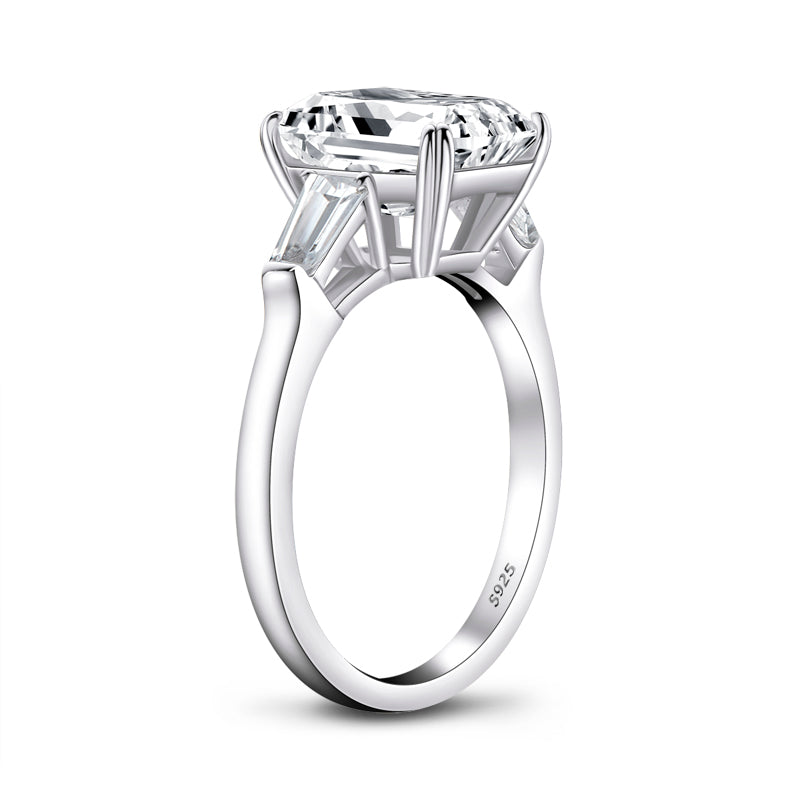 Three Stone Emerald Cut Create White Diamond Ring