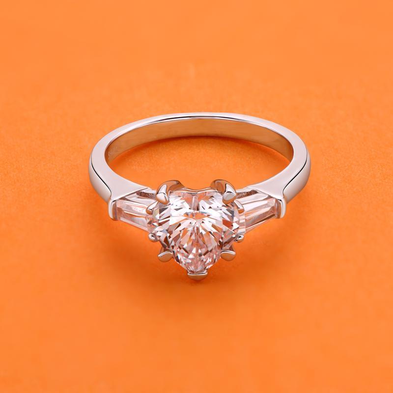 Heart Shaped Moissanite Diamond Three Stone Ring
