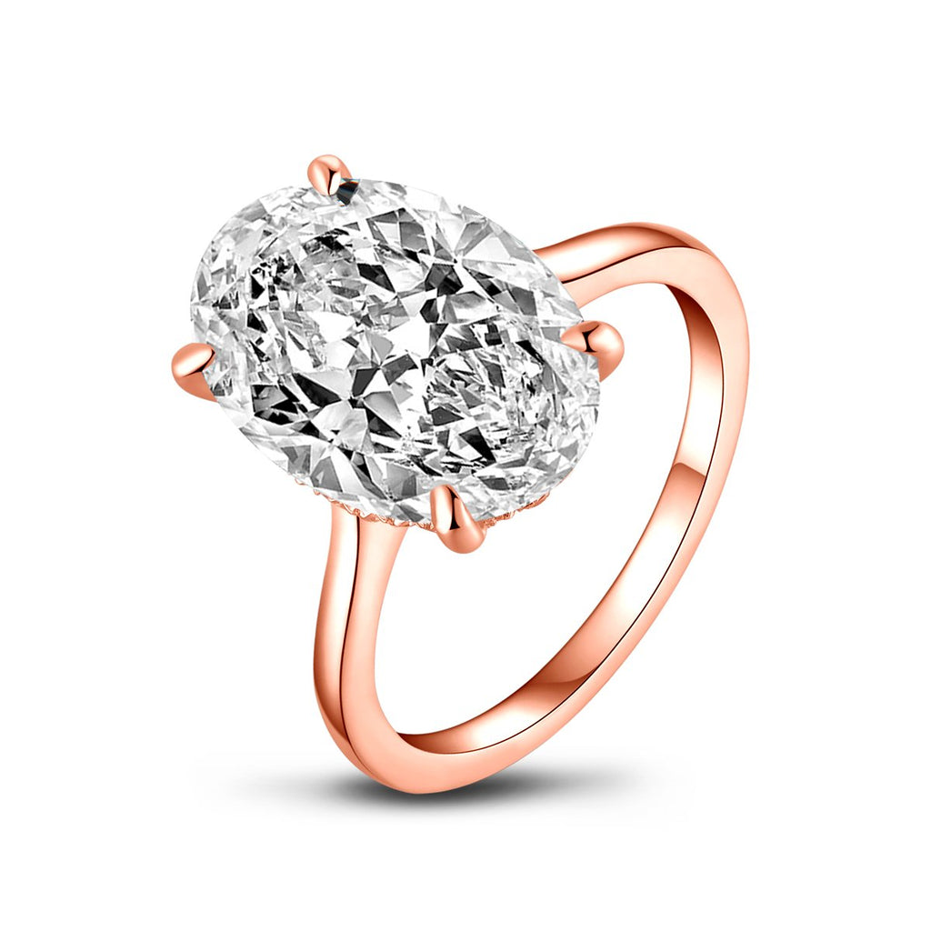 Rose Gold Oval Created White Diamond Ring