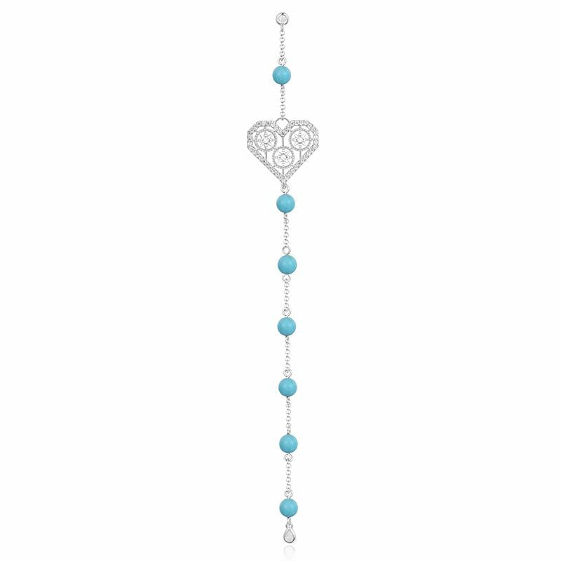 Diamond And Turquoise Pearl Heart Earrings In Sterling Silver
