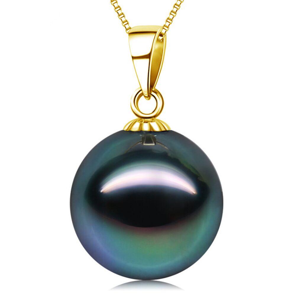 18K Gold 10-11mm Genuine Black Tahitian Southsea Cultured Pearl Pendant Necklace for Women with 18" Chain (Sterling Silver)