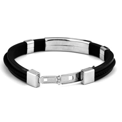 Engraved Personalized Men Bracelet Women Silicone Bracelet Black Stainless Steel Wristband