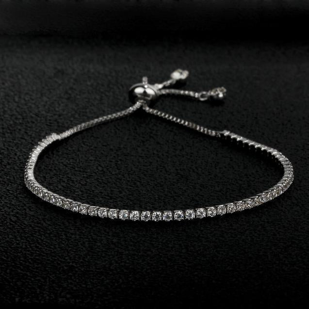 Adjustable Bracelet For Women Girl 18K White Gold Plated Blacelet With Sparkling Cubic Zirconia Gift For Her