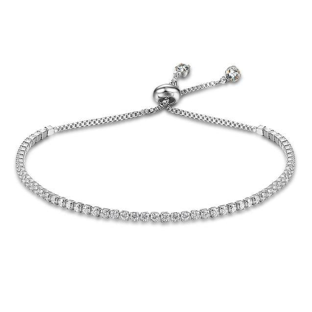 Adjustable Bracelet For Women Girl 18K White Gold Plated Blacelet With Sparkling Cubic Zirconia Gift For Her
