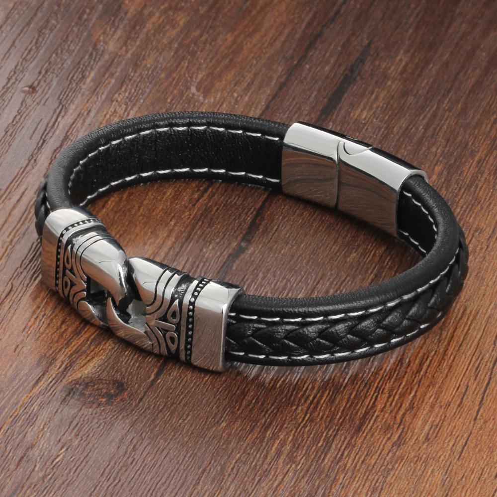 Men Bracelet Fashion Clasp Leather Braided Bracelet Black Gift For Him
