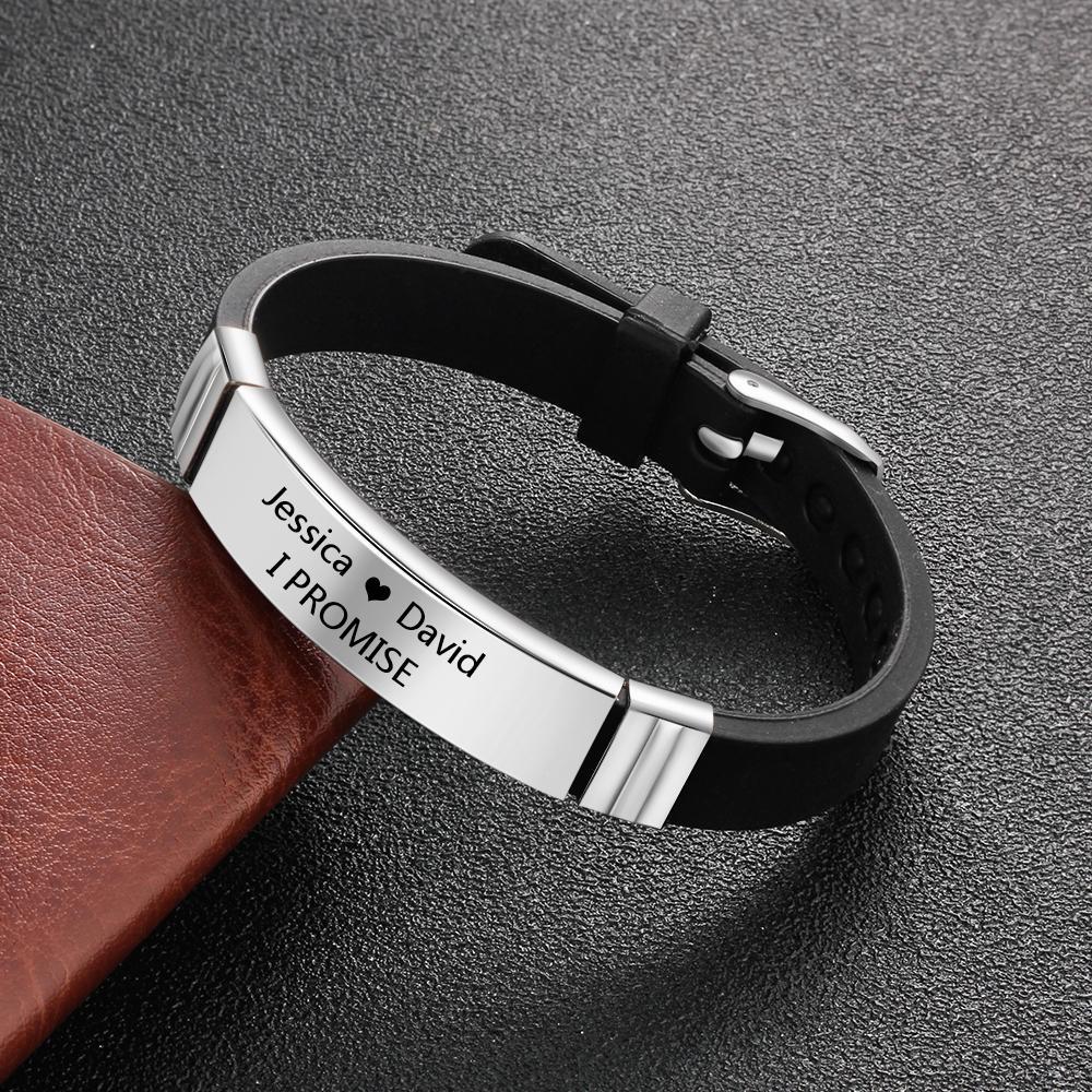 Bracelet for Men Women Kids Ajustable Engravable Wristband Black