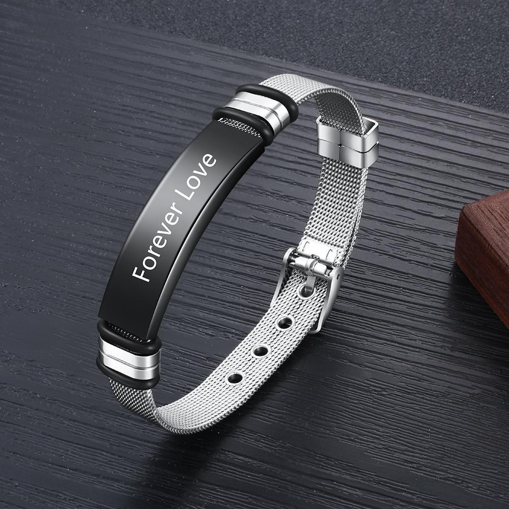 Engraved Bracelet Personalized Men Bracelet Adjustable Stainless Steel Black