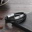 Men Multi-layer Leather Rope Bracelet with Engraving Bar Beads Custom Bracelet Black