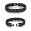 Men Leather Bracelet with Engraved 3 Beads Custom Two Layers Bracelet Black