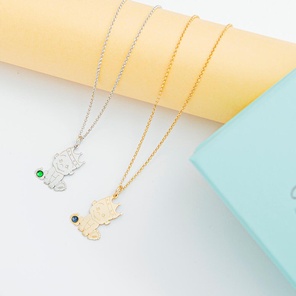 Baby King Initial Necklace With Birthstone