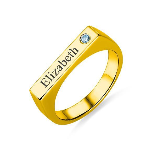 Engraved Bar Ring With Birthstone