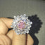 14K/18K Gold Halo 1.17ct Pink Oval Cut Created Diamond Two-Tone Flower Ring
