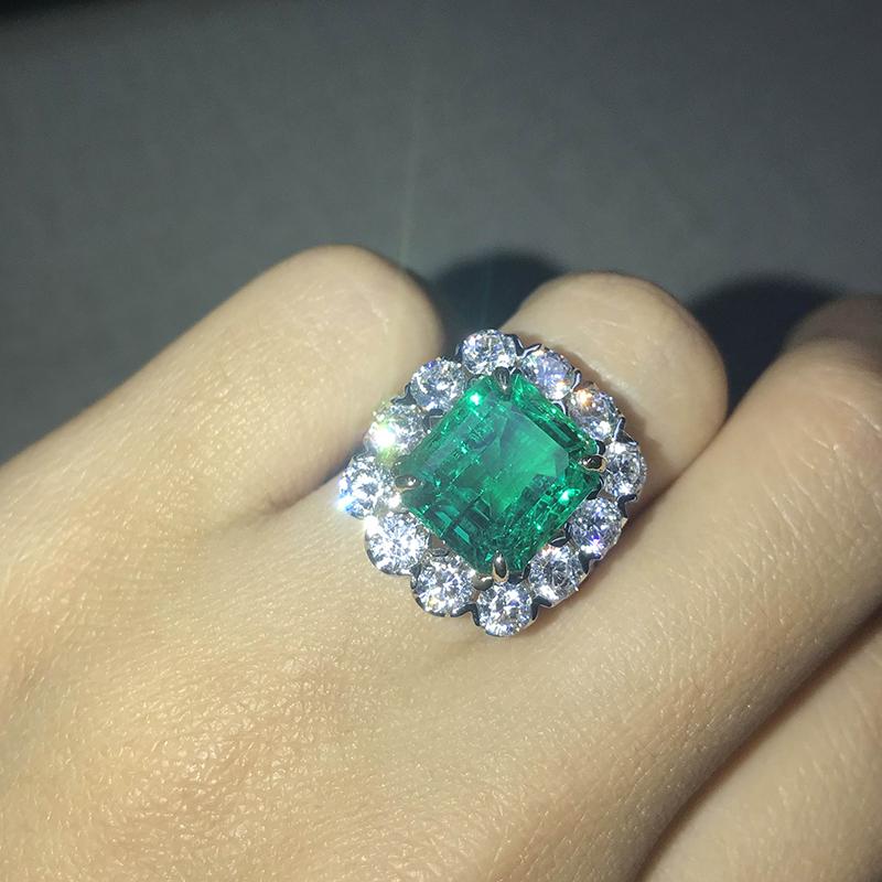 14K/18K Gold Vintage 5.2ct Emerald Cut Green Created Diamond Halo Ring