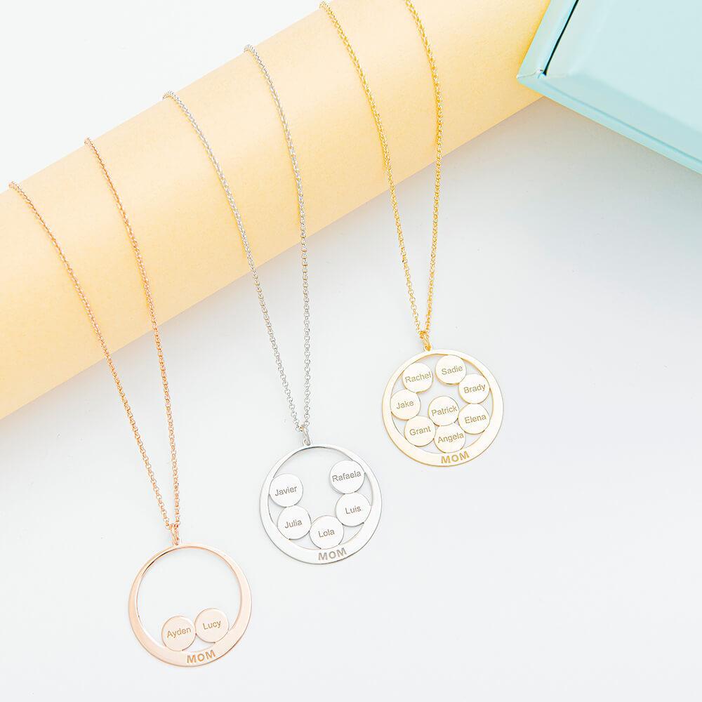 Circle Discs Engraved Mom Necklace