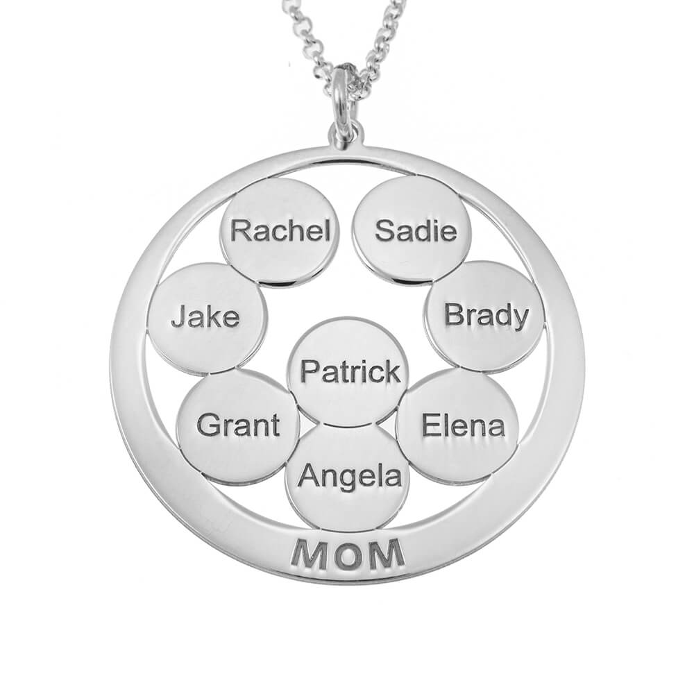 Circle Discs Engraved Mom Necklace