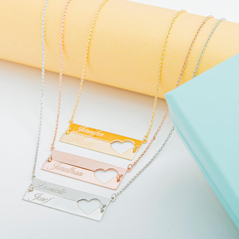 Cut Out Heart Double Bar Necklace