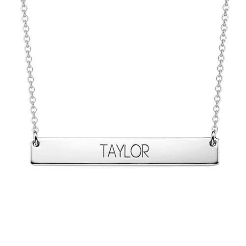 All Capital Bar Engraved Necklace 925 Sterling Sliver Jewelry with Adjustable Chain