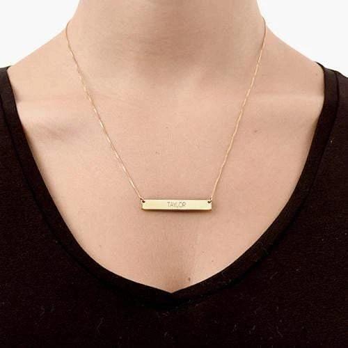 All Capital Bar Engraved Necklace 925 Sterling Sliver Jewelry with Adjustable Chain