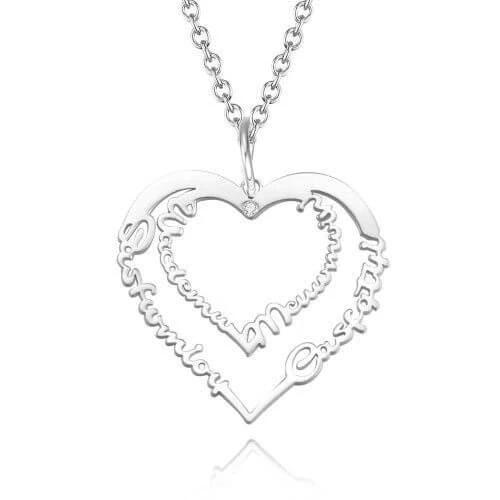 Love Heart Engraved Name Necklace 18K Rose Gold Birthstone Gift for Women