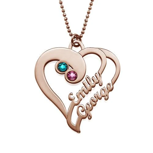 925 Sterling Silver Custom Heart Two Name Necklace 18K Gold Plating