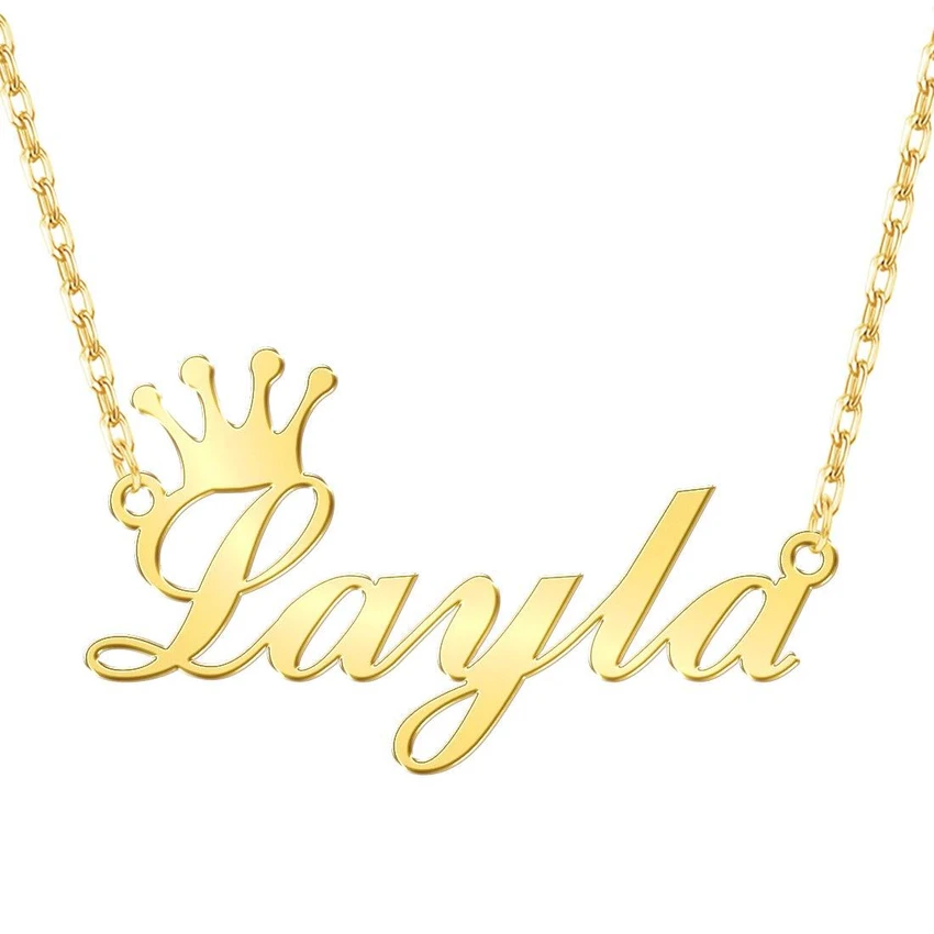 Crown Engraved Name Necklace Personalized Pendants for Women Sterling Silver