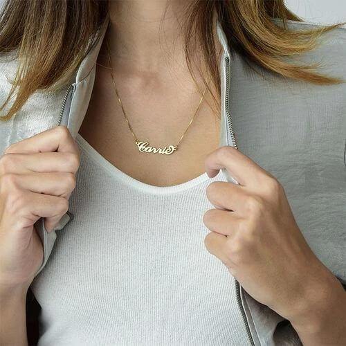 18k Gold Carrie Classic Name Necklace Gift for Women Girls - ZULRE