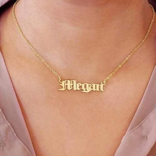 18k Gold Old English engraved Name Necklace with Adjustable Chain - ZULRE