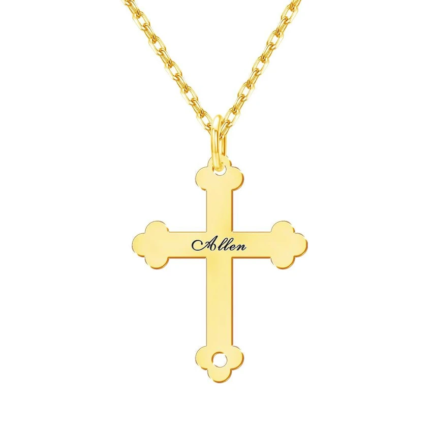 18K Gold Cross Engraved Name Necklace with Adjustable Chain - ZULRE