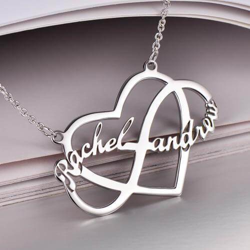 18K Gold Heart & Infinity Love Necklace With Customized Two Name