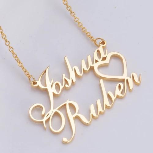 Heart Love Necklace Engraved Two Names With Hollow 18K Gold Plated