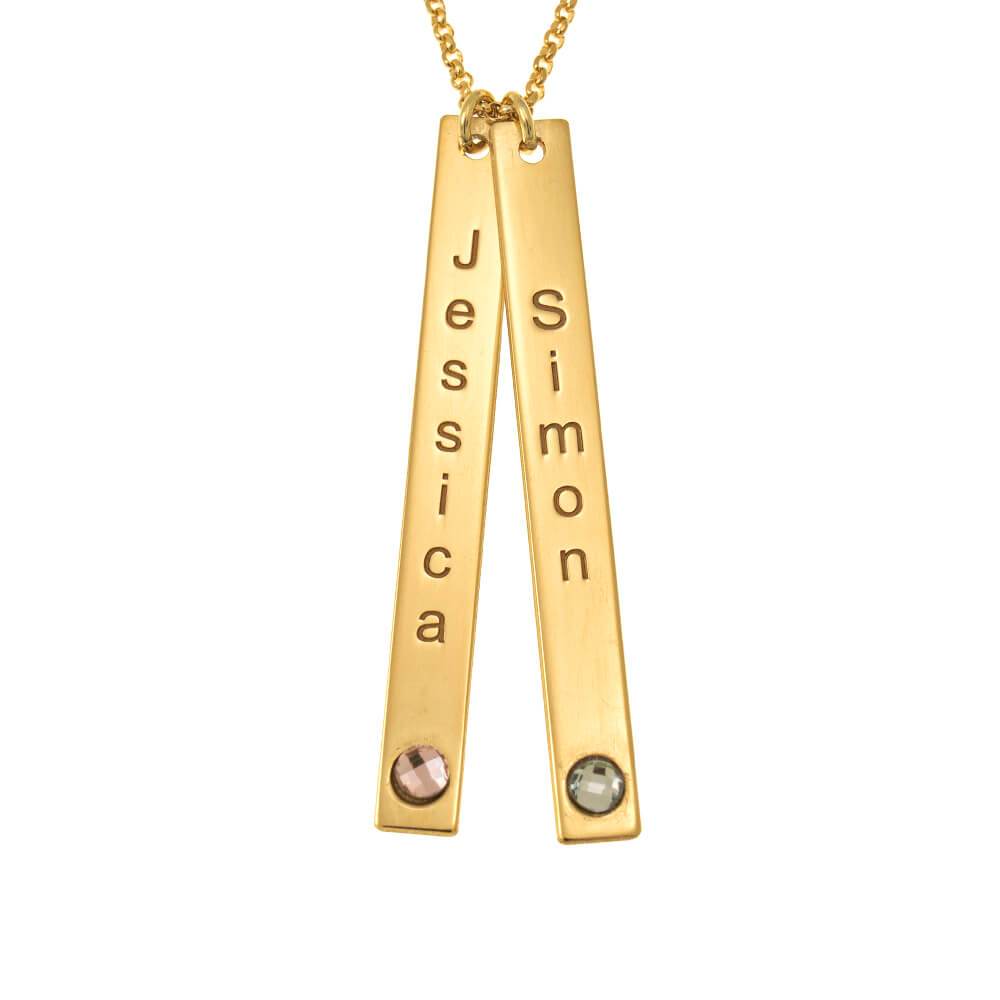 Personalized Double Vertical Bar With Name And Birthstone Necklace