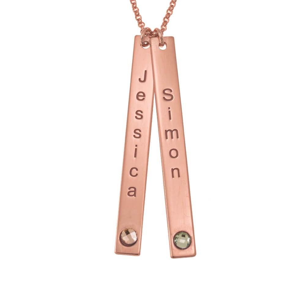 Personalized Double Vertical Bar With Name And Birthstone Necklace