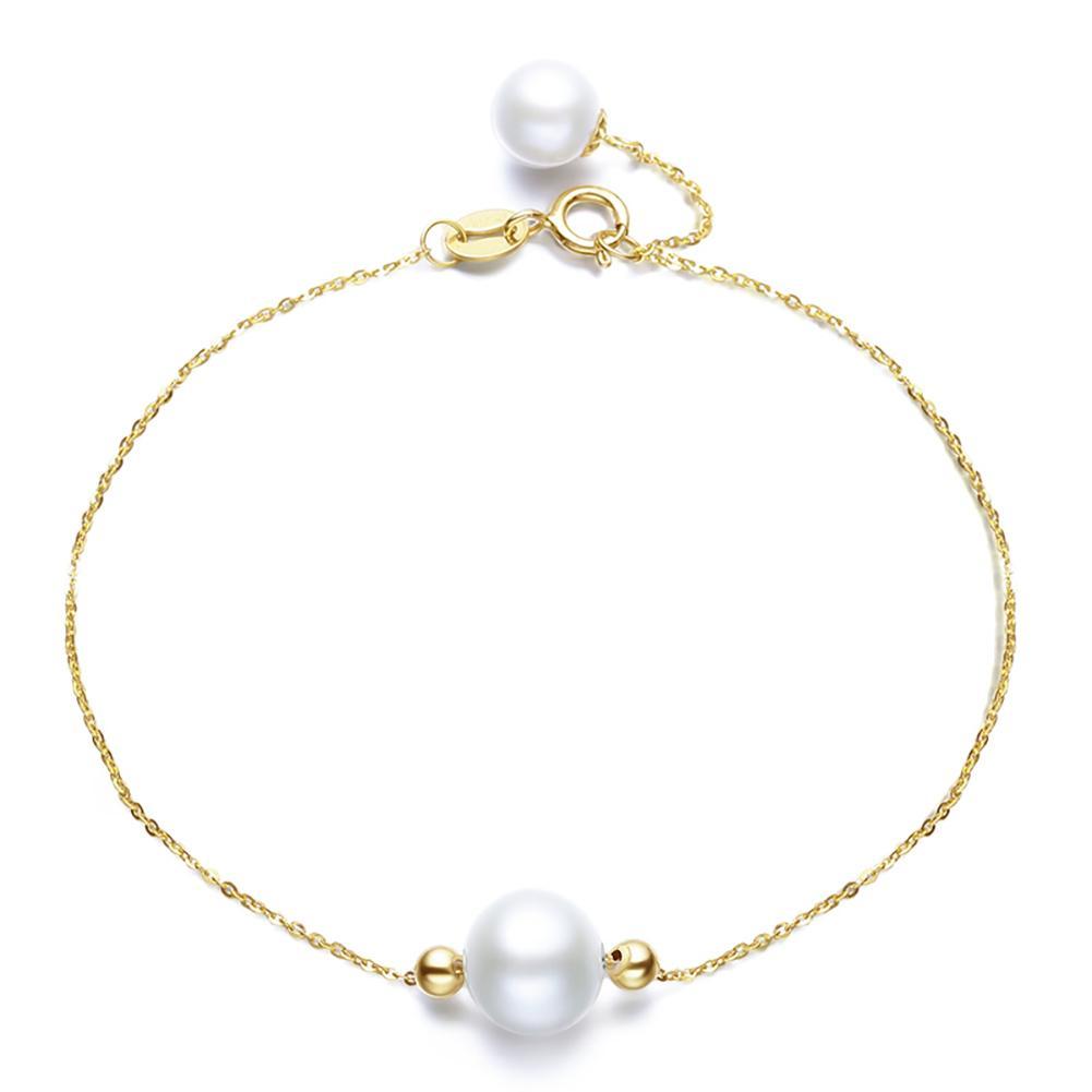 2 Small Beads 18K Yellow Gold Freshwater Pearl Bracelets