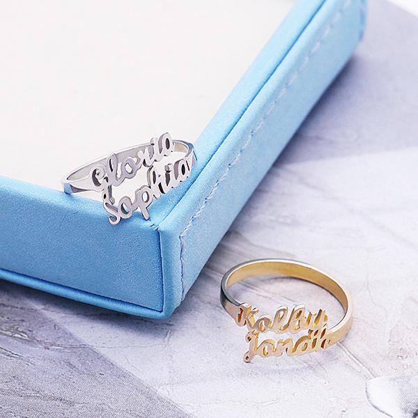 Luxury Brings Engraved Double Name Ring Two Name Rings Personalized Names  Couples Names on Ring New Mom Gift Mother Daughter Brass Rhodium Plated Ring  Price in India - Buy Luxury Brings Engraved